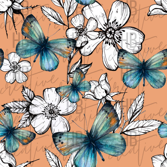 Blue Floral Butterflies