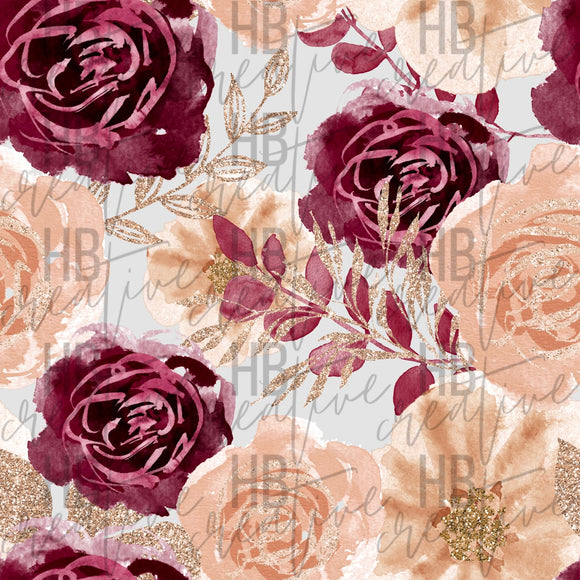 Gold Burgundy Floral